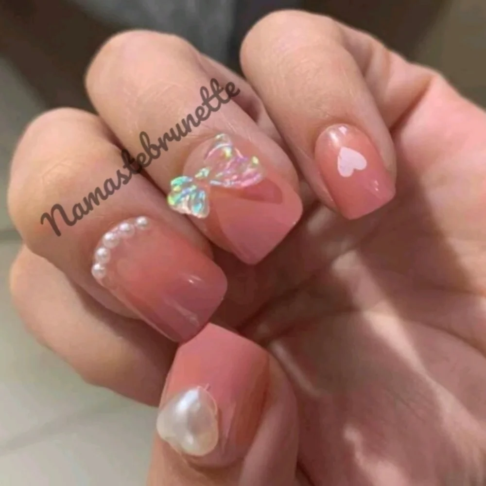 2/$16 3D Heart Bows Pearls Press On Nails